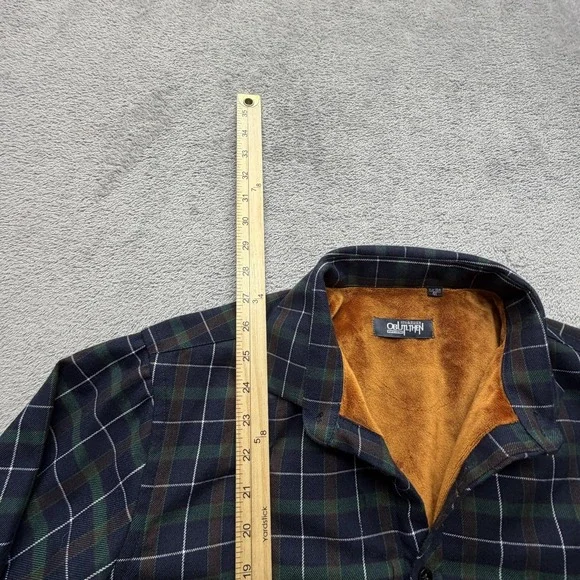 OBULTHEN Shirt Mens Large Blue Green Plaid Fleece Lined Long‎ Sleeve Button Up - Picture 5 of 7